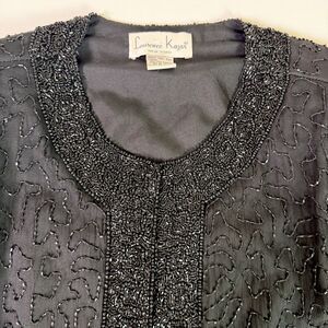Vintage Laurence Kazar Black Silk Beaded Jacket Women's L Formal Evening Topper